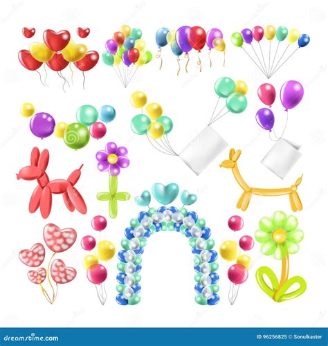 Balloons Color Glossy Inflated In Different Balloon Shape Vector Icons Set Stock Vector ...