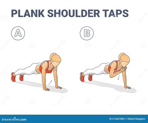 Plank Shoulder Taps Woman Home Workout Exercise Guidance. Female Doing Shoulder Touches From ...