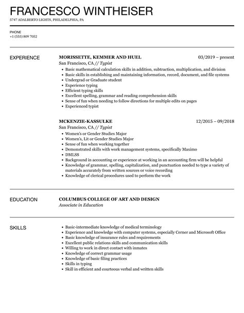 Typist Resume Samples | Velvet Jobs