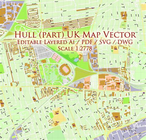 Hull UK part Map Vector Exact City Plan High Detailed Street Map editable Adobe Illustrator ...