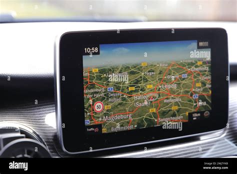 a modern navigation system in a car Stock Photo - Alamy