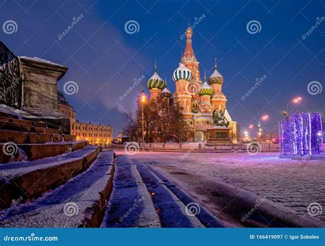 St. Basil`s Cathedral on the Red Square on a Winter Night Stock Image - Image of kremlin ...