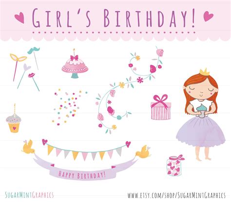 Birthday Clip Art Birthday Clipart Girl by SugarMintGraphics