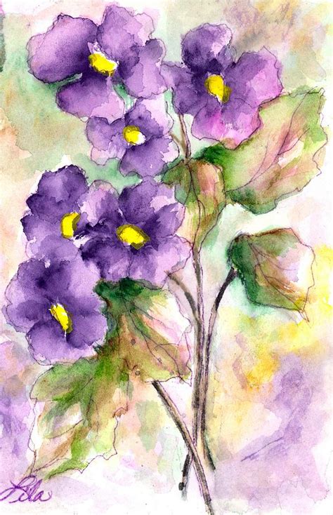 Purple Flowers Painting by Lila Van Pelt