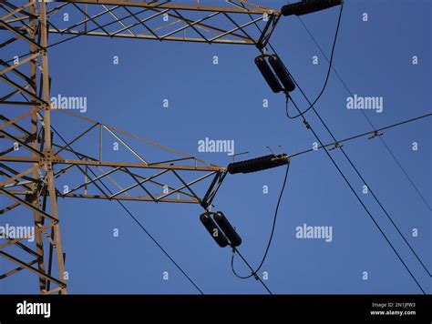 High Voltage Transmission Tower with hardware Stock Photo - Alamy