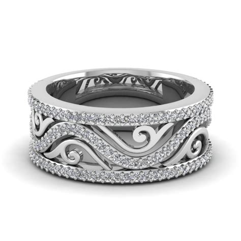 Filigree Wide Diamond Wedding Band In 950 Platinum | Fascinating Diamonds