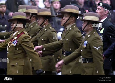 Riflemen from the Royal Gurkha Rifles taking part in the Remembrance Day service at the Cenotaph ...