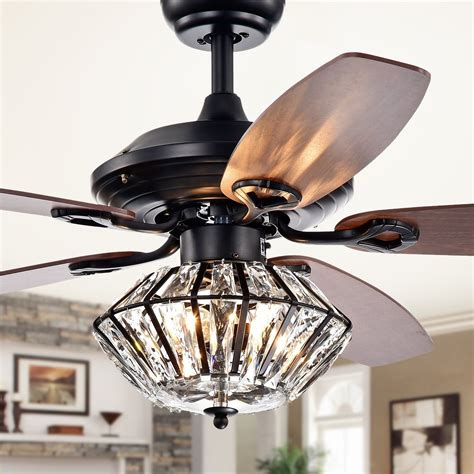 Makore Matte Black 52-inch Lighted Ceiling Fan with Crystal Shade (includes Remote and Light Kit ...