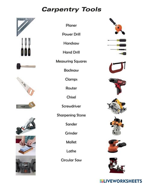 Carpentry Tools worksheet