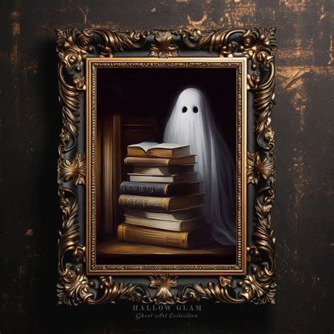 Ghost Choosing a Book in the Library, Reading Lover Gift, Dark Academia, Halloween Decor, Ghost ...