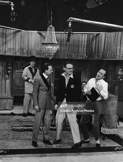 From left to right, Don Knotts , Steve Allen and Louis Nye film an ...