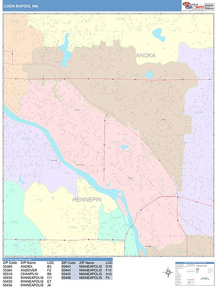 Coon Rapids Minnesota Wall Map (Color Cast Style) by MarketMAPS