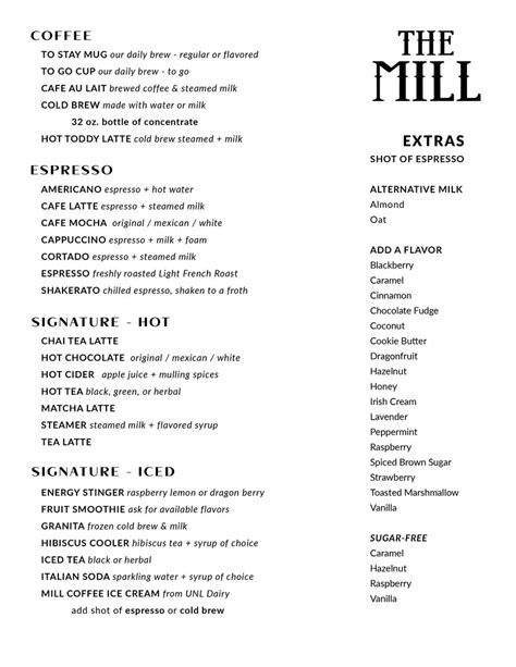 Menu – Mill Coffee & Tea