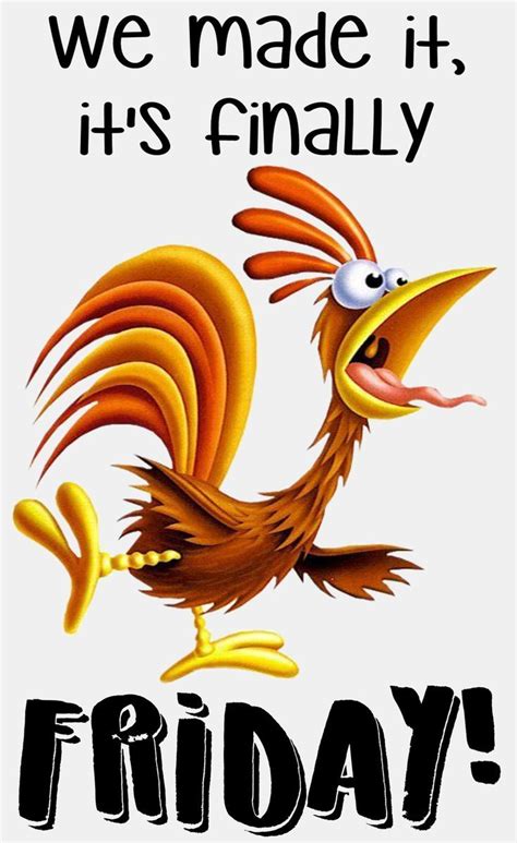 an image of a cartoon chicken saying friday on it's side with the words ...