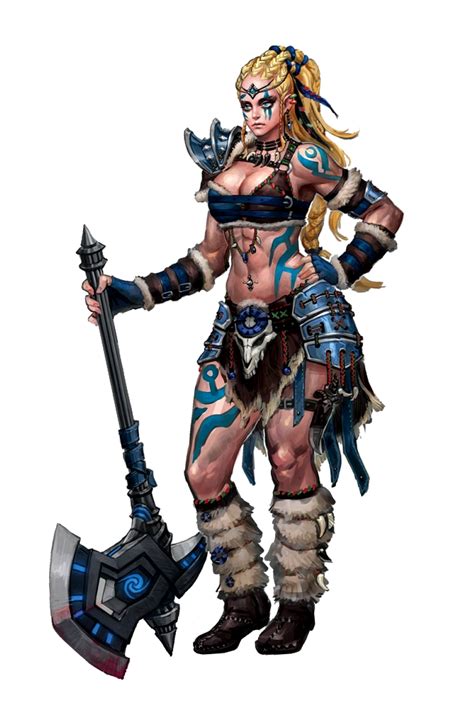 Female Human Barbarian with Greataxe - Pathfinder PFRPG DND D&D 3.5 5E 5th ed d20 fantasy ...