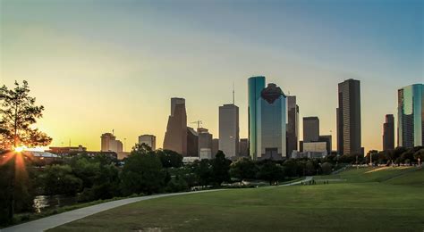 Houston Sunrise Skyline | Skyline, Sunrise, Downtown houston