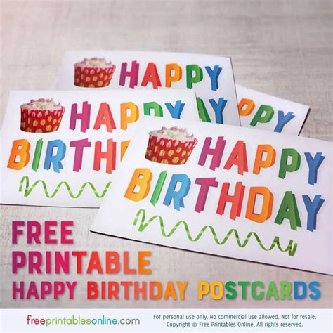 Folded Rainbow Text Happy Birthday Postcards - Free Printables Online