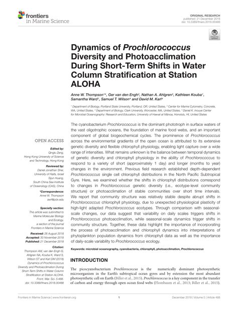 (PDF) Dynamics of Prochlorococcus Diversity and Photoacclimation During ...