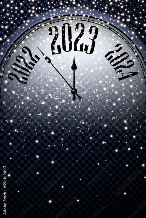 Clock with 2023 on transparent background with stars and snowing. Stock ...