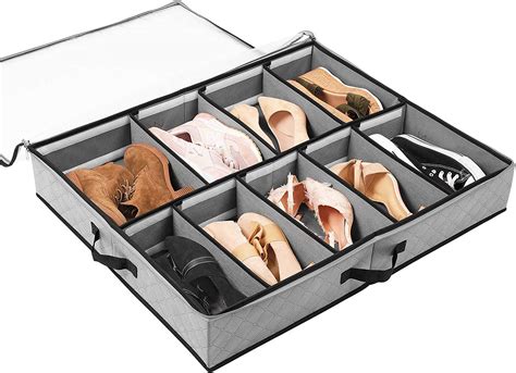 SOLEDI Under Bed Shoe Storage Foldable Under Bed Storage Box with Lid Dustproof Adjustable ...