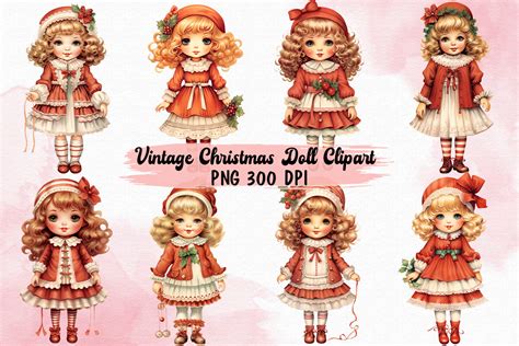 Vintage Christmas Doll Clipart Bundle Graphic by Magic World · Creative ...