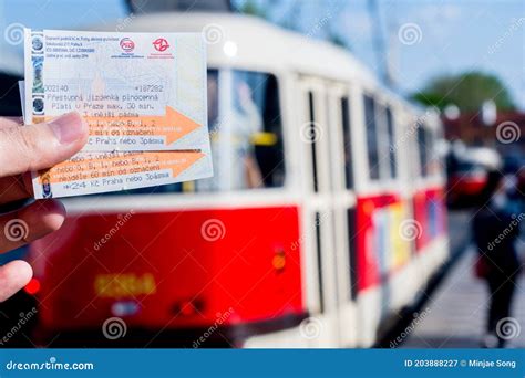 Prague tram and 2 tickets editorial photography. Image of tickets ...