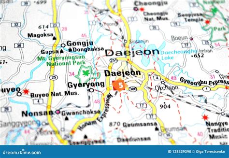 A Photo of Daejeon on a Map Stock Photo - Image of blur, location ...