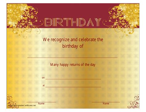 Birthday Certificate Template