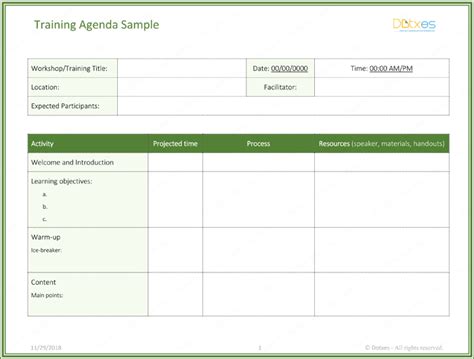 Free Training Agenda Template for Word - Effective Agendas - Dotxes