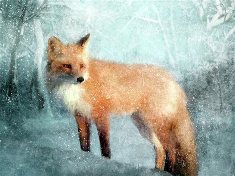 Winter Fox In Falling Snow Painting by Katrina Jones - Fine Art America