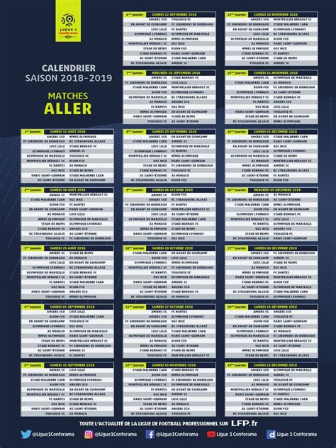 Calendrier Ligue 1 saison 2018-2019 | Organisations sportives | Équipes ...