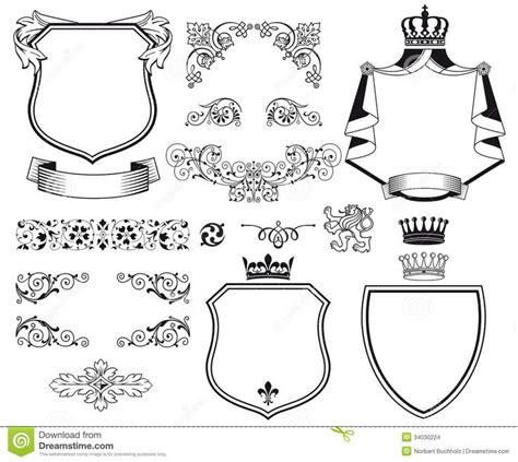 Illustration about Set of black on white heraldic coat of arms designs and decorative graphics ...