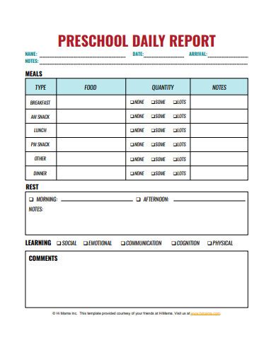 Preschool Daily Report - 5+ Examples, Format, Pdf