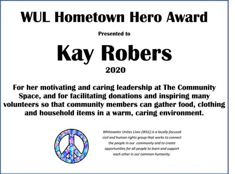 Kay Robers Receives Hometown Hero Award - Whitewater Banner