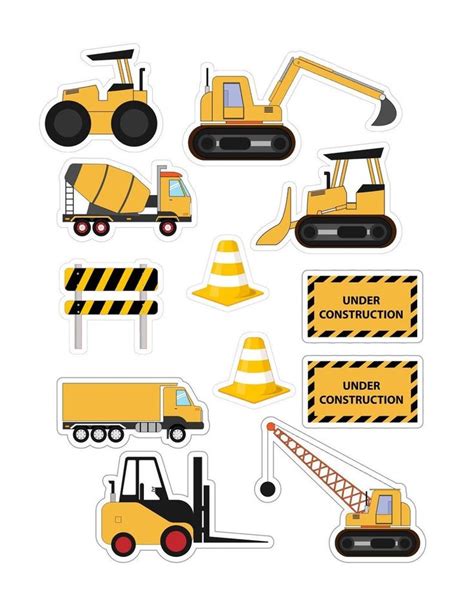 construction vehicles stickers on a white background