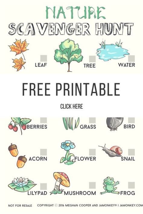 Nature Scavenger Hunt - Free Printable - JaMonkey