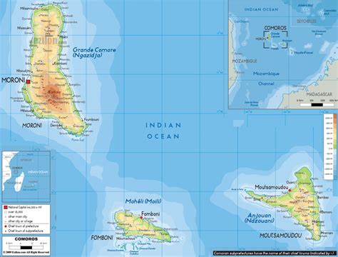 Physical Map of Comoros - Ezilon Maps