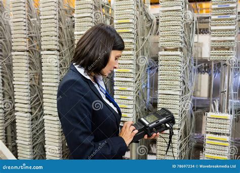 Technician Using Digital Cable Analyzer Stock Photo - Image of drive ...