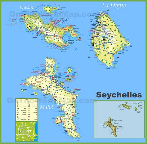 Large detailed tourist map of Seychelles with hotels