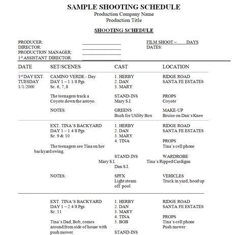 12+ Editable Shooting Schedule Templates in MS WORD - Templates Show