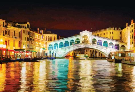 Rialto Bridge Ponte Di Rialto in Venice, Italy at night time | Stock vector | Colourbox