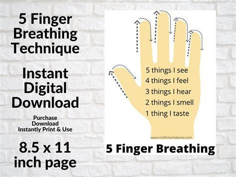 5 Finger Breathing Printablebreathing Visual Aidmindfullness Exercise ...