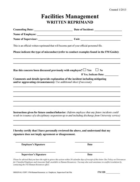 Letter Of Reprimand Template