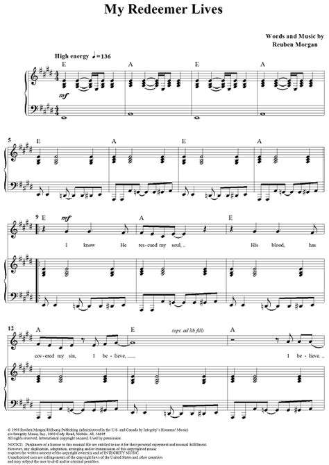 My Redeemer Lives Sheet Music by Reuben Morgan | Sheet music, Church ...