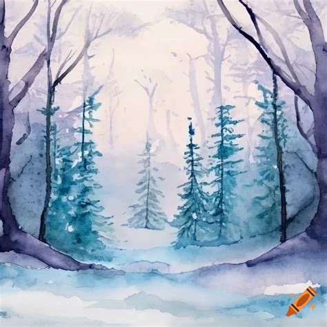 Watercolor forest winter scene