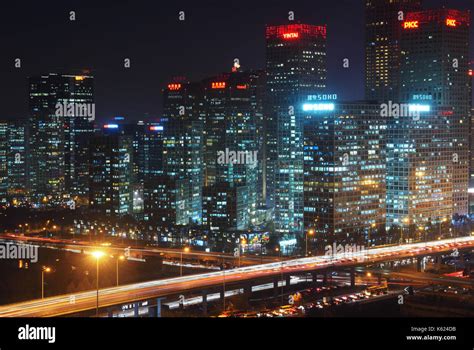 High angle view of Beijing CBD Skyline at night Stock Photo - Alamy