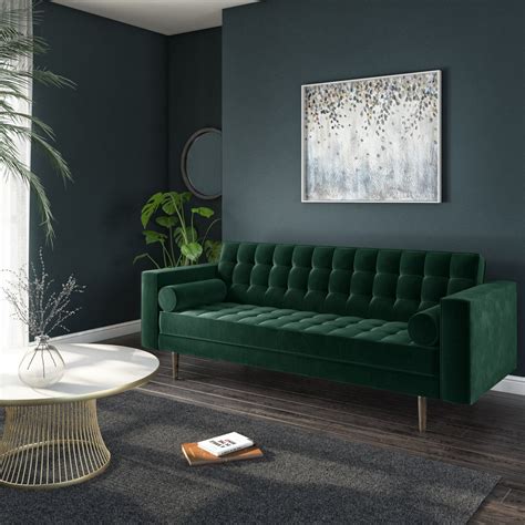 Elba 3 Seater Sofa in Dark Green Velvet with Button Detailing & Bolster Cushions SOF040 # ...