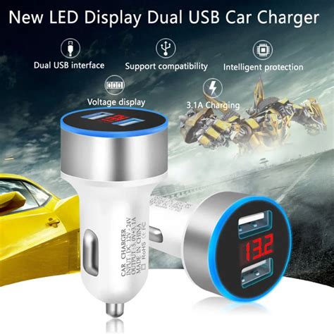 3.1A 12V 24V Dual USB Car Charger LED Display Quick Charge Moblie Phone ...