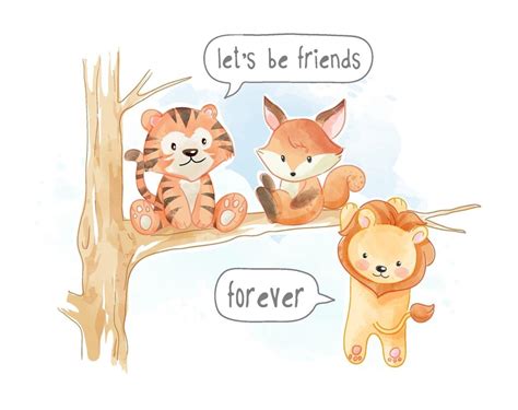 Little Cute Animal Friends on Tree Branch Illustration 2371048 Vector ...