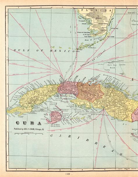 1896 Antique CUBA Map Crams Map of Cuba and HAVANA Province Map Wall Art Beach Decor Anniversary ...